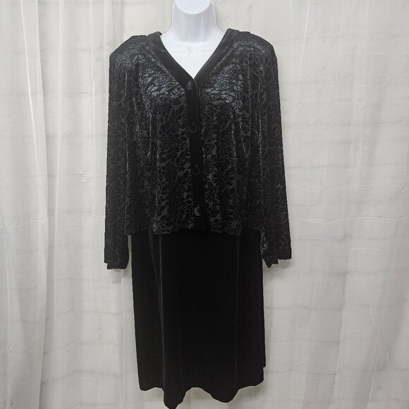 Plaza South Set Velour Floral Flocked Burnout Dress Jacket Goth Whimsigoth 20WP - Picture 1 of 11